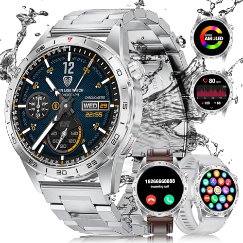 LIGE Relógio inteligente homem militar 3 correias com chamadas Bluetooth, 1,43" AMOLED Smartwatch monitor de sono podómetro oxigénio sangínio, 120 modos desportivos para Android iOS