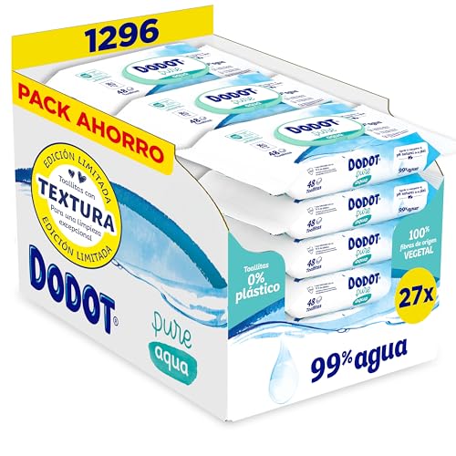 Dodot Toalhetes Pure Aqua para bebé, 432 toalhetes (9 pacotes de 48 unidades), ajudam a restaurar o PH natural da pele, 99% água, sem plástico (embalagem de 3)