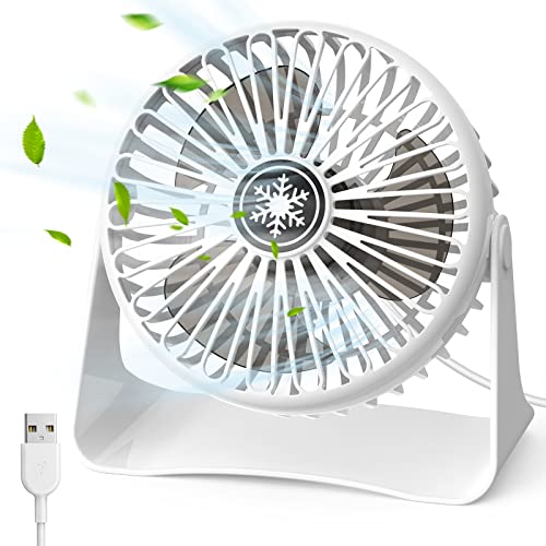 OUILA Ventilador portátil USB silencioso ventilador de mesa com 3 velocidades ajustáveis com cabo de 1,2 metros 360° rotação, mini ventilador USB pessoal para quarto, escritório, casa - branco