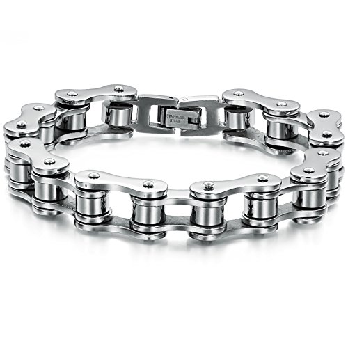 Keybella Elegante de aço inoxidável Moto Biker corrente pulseira 8,5 polegadas para homem rapaz, 21,5 cm, Aço inoxidável, Sem gemas