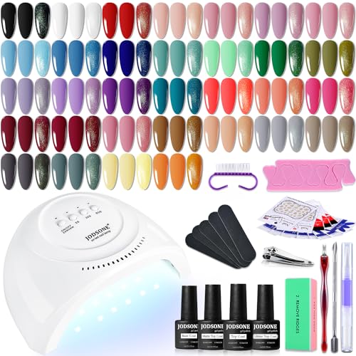 JODSONE 36 peças clássico conjunto de vernizes de unhas de gel (com luz UV) branco e preto nude e azul roxo com ferramentas de manicure, para os amantes de manicure