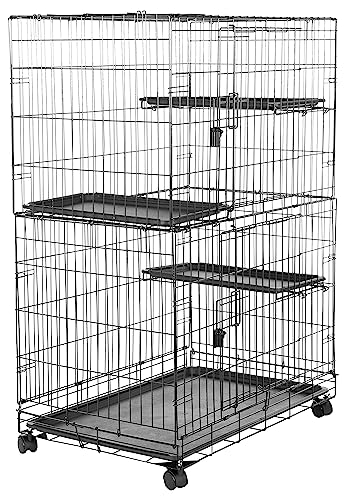 Amazon Basics Gaiola grande de 3 níveis duradoura, segura para o gato para brincar, 91 x 57 x 128,5 cm, preto