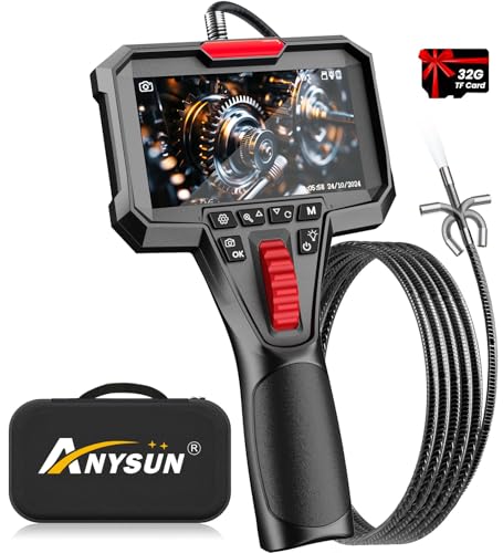 Anysun Câmara endoscópica, IPS 1080P câmara de inspeção de tubos com DVR, gravação de áudio, 6,2 mm endoscópio com rotação bidirecional de 360°, 1 m boroscópio resistente à água IP67