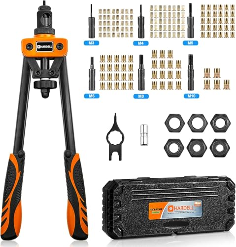 HARDELL Rebitador de porcas, 14" rebitadora manual com 150 peças rebitadora porcas, e 6 mandris intercambiáveis M3 M4 M5 M6 M8 M10, laranja