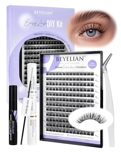 BEYELIAN Cílios Posgiz Cluster Lashes Kit with 168 peças D+ Lash Bond and Seal Remover, Eyelash Applicator for Beginner DIY at Home (Style3 0,07 Mix Black Band)