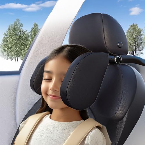 Goodatech Encosto de cabeça ajustável carro 360° couro respirável - almofada de viagem para cabeça e pescoço, adultos e crianças (preto)