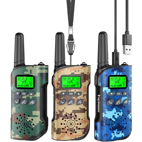 Inspireyes Walkie Talkie crianças recarregável, 48 horas de tempo de trabalho, 3 quilómetros de longo alcance, presentes de aniversário, brinquedos ao ar livre para crianças dos 3 aos 12 anos, pacote