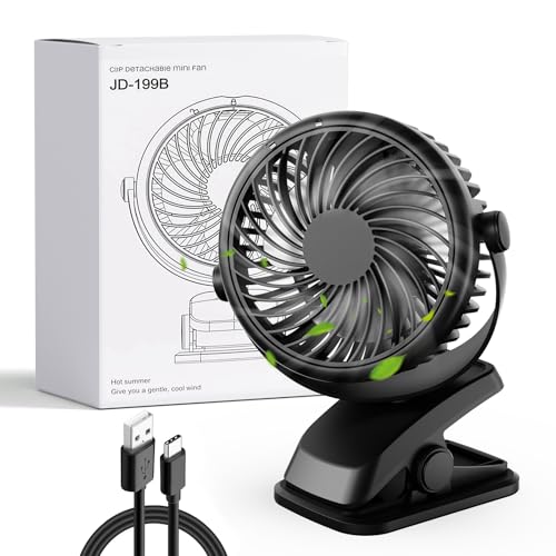Gaeymy USB ventilador silencioso, mini ventilador portátil, pequena de mesa bateria recarregável, ventilador de mesa pinça potente para dormir carro carrinho bebé campismo auto-caravana