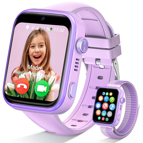 AKUMAKA Relógio inteligente menina 4G, IP68 impermeável Smartwatch menina com GPS e chamadas, videochamada, Whatsapp, Sos, modo de classe, 5 modos desportivos, podómetro, relógio inteligente com SIM,