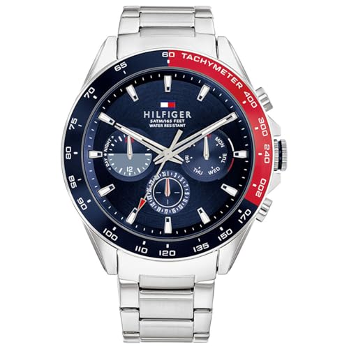 Tommy Hilfiger Relógio analógico de quartzo multifuncional para homem com correia de aço inoxidável prateada - 1791968