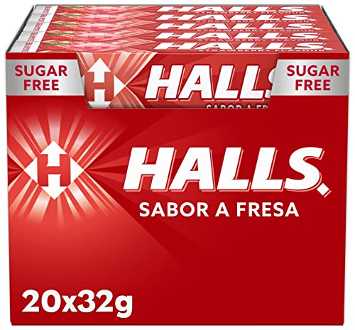 Halls Morango - caramelo duro, caixa com 20 varas de 32 g
