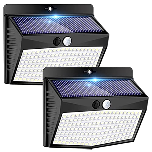 Peasur Luz solar exterior: 138 LED/3 modos: holofotes solares super brilhantes, IP65 com sensor de movimento para jardim, garagem, caminho, 2 pacotes