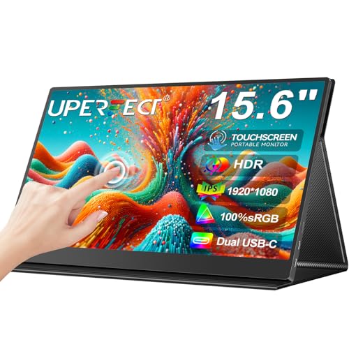 UPERFECT Monitor portátil tátil de 15,6 polegadas ecrã móvel externo IPS 1080P FHD portátil monitor de viagem com mini HDMI ecrã portátil para computador portátil/PC/telefone/jogo console, suporte