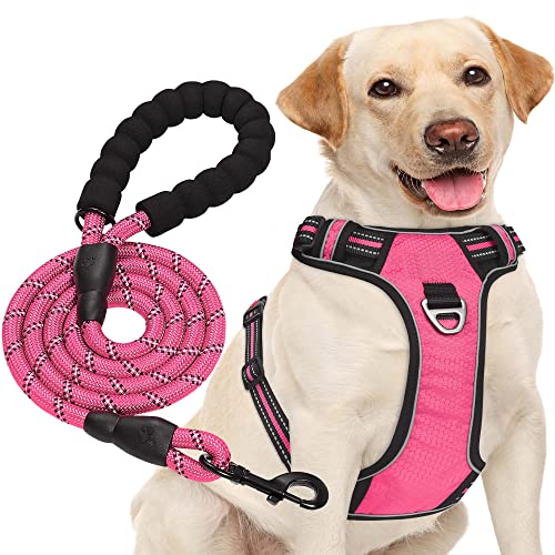 haapaw Arnês para cão sem puxar, ajustável, refletor Oxford, fácil de controlar, médio e grande, com uma trela para cão resistente rosa