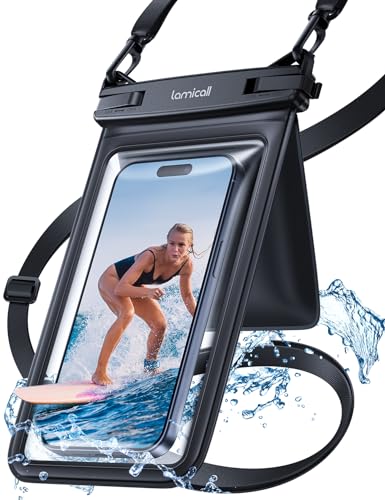 Lamicall Capa impermeável telemóvel - [design de mala dupla] IPX8 bolsa impermeável móvel, corda larga ajustável e resistente, capa de telemóvel estanque para iPhone 16 14 13 12, Smartphone até 7,5"