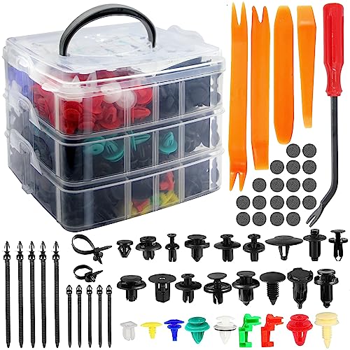 YESLUSY Clipes de fixação para carro de 925 peças, conjunto de clipes de plástico para para-choques, clipes universais para painel de porta, conjunto de rebites expansíveis, com ferramentas de