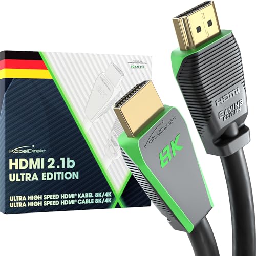 KabelDirekt Cabo HDMI 2.1 8K, edição Gamer certificada de 1 m (8 K@60Hz, Ultra High Speed/48G para 10 K, 8 K ou ultra rápido 144 Hz a 4 K, ideal para PS5/Xbox e PC Gaming, Monitor/TV, cinzento)