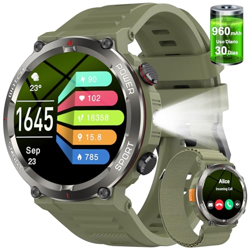 Relógio inteligente para homem, W50Pro Smartwatch homem com chamadas Bluetooth, relógio inteligente com lanterna e bússola, 120 modos desportivos, impermeável IP68 monitores de atividade iOS Android