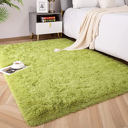 ROHATIM Tapete de sala de cabelo comprido, super macio e esponjoso, superfície macia, tapete para quarto, super macio, macio, verde (160 x 230 cm), cor verde