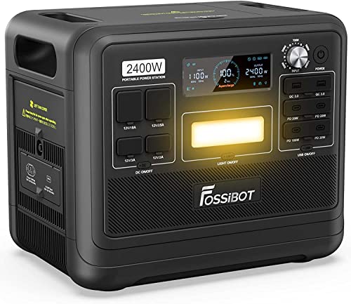 FOSSiBOT F2400 Gerador solar portátil, bateria de 2048 Wh LiFePO4 com 3 saídas CA 2400 W (4800 W de pico), 0-80 % em 1,5 horas, estação de energia portátil para campismo, viagens, cortes de