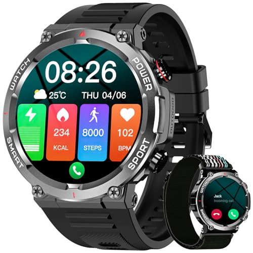 Blackview Relógio inteligente homem - chamadas Bluetooth, 1,39" Smartwatch com pulso / oxímetro (SpO2)/monitor de sono/podómetro, 100 modos desportivos pulseira atividade para Android iOS (2 correias)