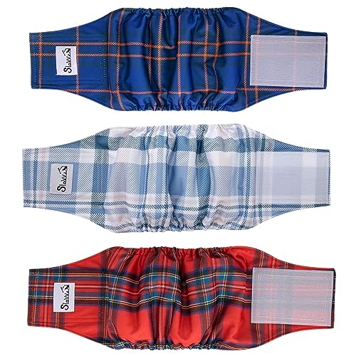 SlowTon 3 fraldas para cães machos, fraldas laváveis faixas para a barriga para cães machos e cachorros, fraldas altamente absorventes com fecho forte e flexível, embalagem de 3