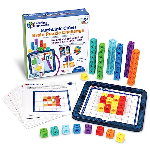 Learning Resources Testes para estimular o cérebro com cubos Mathlink, 5 anos, cubos encaixáveis, cubos conectáveis, recursos matemáticos, cubos para contagem, 80 peças