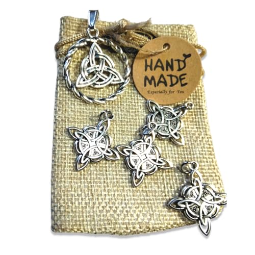 Pack Colgantes Nudo de Bruja para Mujer | 5 Pcs | Triquetra Trinidad Celta. Medallas Chapadas en Plata para | Colgantes de Protección contra Hechizos. Escudo Contra Malas Energía (Pack 1)