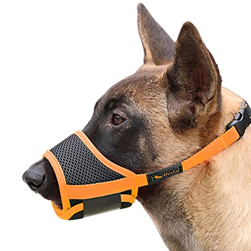 HEELE Bozal para cães Bozal cão anti-mordedor Fit Bozal para cães malha respirável com forma de boca para cães, preto-nananja, XS