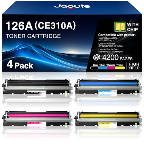 Jagute 4 Pacote de 126A cartucho toner compatível com HP 126A CE310A CE311A CE312A CE313A Tonificador para HP Laserjet CP1025nw cor, CP1025, CP1020, LaserJet Pro 100 Color MFFFFFFFFFFFFF. P M175 a