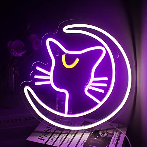 Gato lua sinais de néon para quarto de crianças LED Cat Neon Light para quarto decoração de parede sinais de néon USB para quarto aniversário festa de casamento brinquedo para meninas e meninos