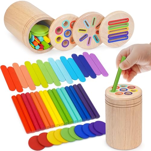 HaoVrisn Brinquedos crianças 12 3 anos, brinquedos Montessori 1-3 anos, brinquedos educativos de empilhar e encaixar 12 3 anos, brinquedo Montessori de madeira para classificar formas e cores