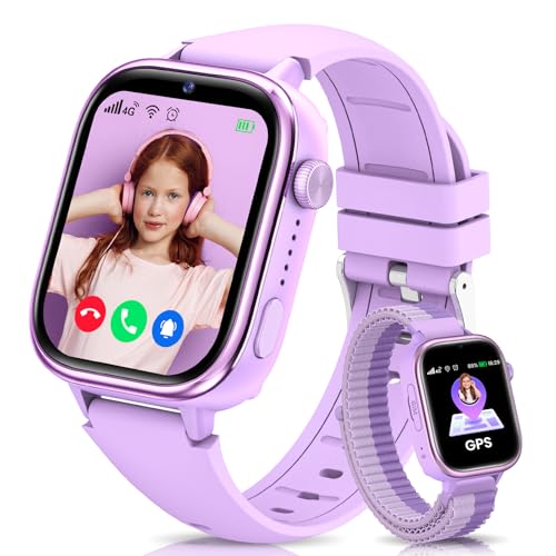 JoJoego Relógio inteligente para crianças, 4G Smartwatch crianças com GPS e telefone, videochamada, chamadas, SOS, modo escola, bate-papo, SIM, despertador, podómetro IP68, presente meninas / crianças