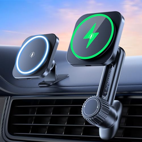 Carregador sem fios para carro, movimentação incorreta de grelhas de ventilação com uma só mão carregamento rápido de 15 W suporte de carro para magsafe para série iPhone 15/14/13/12 Pro Plus MAX