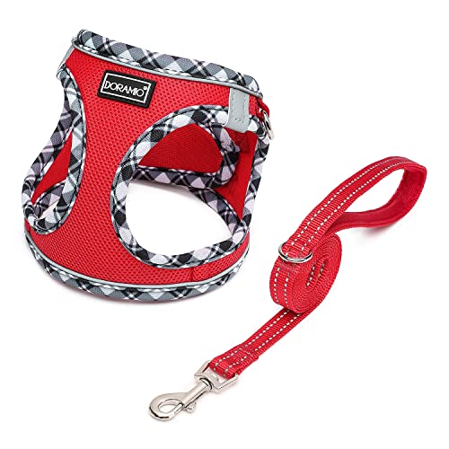 DORAMIO Arnês de cão pequeno, arnês antipuxões refletor confortável respirável arnês colete para cães pequenos gatos, cachorros (S, vermelho)