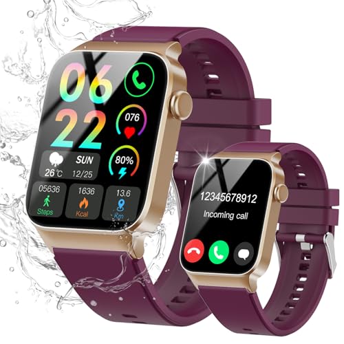 VKROBAG Relógio inteligente homem mulher, 1,85" HD Smartwatch com chamadas Bluetooth, monitor de ritmo cardíaco e sonho, impermeável IP68, 110 modos desportivos pulseira atividade, vermelho vinho