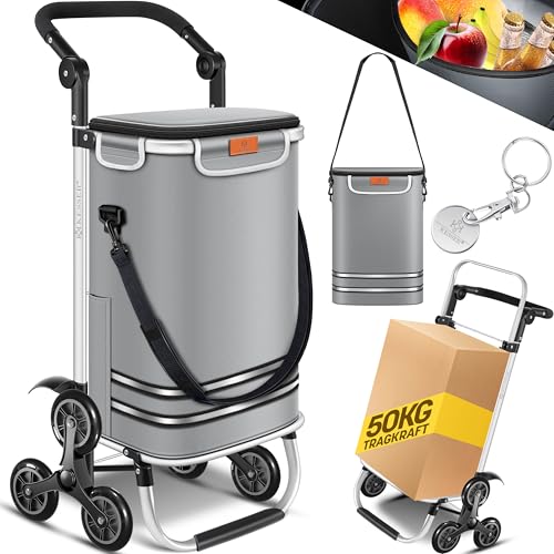 KESSER® Carrinho de compras - carrinho de compras com compartimento frigorífico, 56 L de capacidade, capacidade de carga até 50 kg, 3 em 1 carro e bolsa de ombro, Incl. Chip de compras, dobrável,