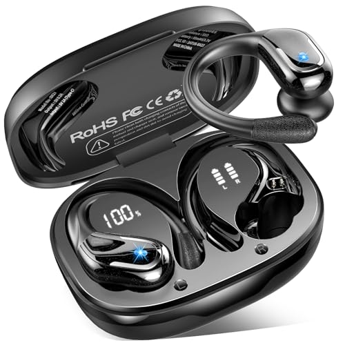 Auriculares sem fios desportivos, novos auriculares Bluetooth 5.4 com HD Mic, 75H capacetes sem fios Bluetooth HiFi estéreo, cancelamento de ruído ENC auriculares Running, IP7 impermeável / ecrã LED