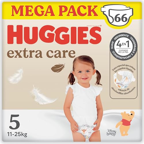 Huggies Fralda extra cuidado para bebé com desenhos Disney tamanho 5 (12 - 22 kg), 2 embalagens x 33 fraldas, 66 fraldas com almofadas extra macias que cuida da pele do bebé