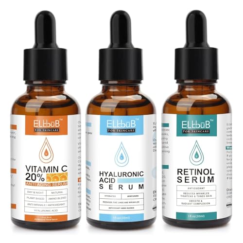 Sérum facial 3 Pack - vitamina C, retinol, ácido hial - pele mais luminosa e poros menos visíveis, reduz as rugas, contorno de olhos e pele jovem e radiante