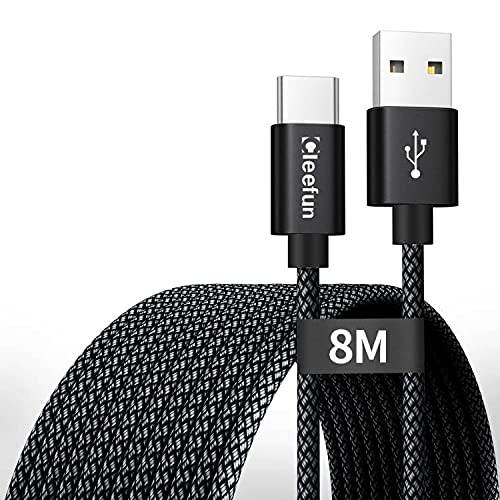 CLEEFUN Cabo USB C extra longo 8 m, sem transferência de dados cabo, cabo USB a USB C carregamento rápido para iPhone 16 15 Pro Max, iPad Pro Air, MacBook Pro Air, câmara de vigilância
