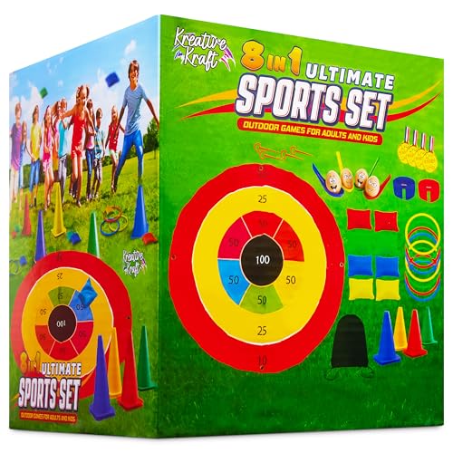 KreativeKraft Jogos infantis jogos exterior crianças família adultos para festa aniversário jardim ao ar livre sacos para corridas Ring Toss Game