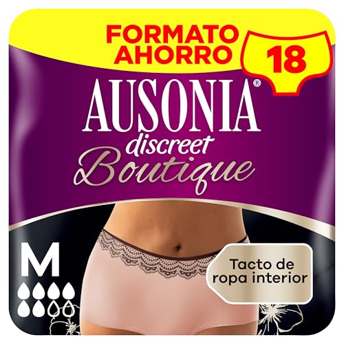 Ausonia Discreet Butique Beige Plus, tamanho M, conjunto de 18, toque semelhante à roupa interior, super absorvente, design curvo para um ajuste chamado