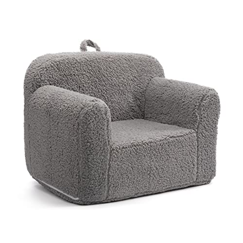 BEJOY Poltrona infantil ultra-suave, sofá infantil individual de espuma para leitura, design acolhedor de Sherpa para meninos e meninas, cinzento
