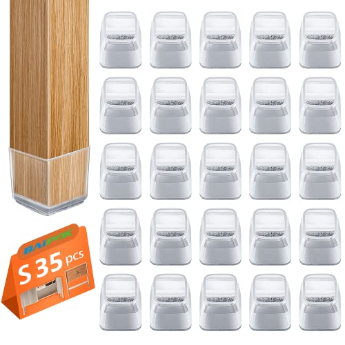 35 unidades protetores de chão para pernas de cadeira quadradas, tampas de silicone pequenas com feltro, capas de proteção, 23-31 mm