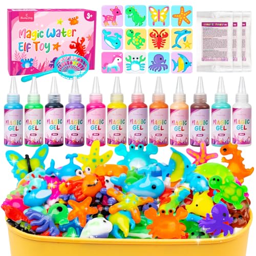 Aqua Gelz Creative Set, Eleanore's Diary Magic Water Elf, Aquagelz 3D Creative Set de gel mágico oceano, kits de desenho para crianças com 12 garrafas de gel de cor e 12 formas, jogo desenho crianças