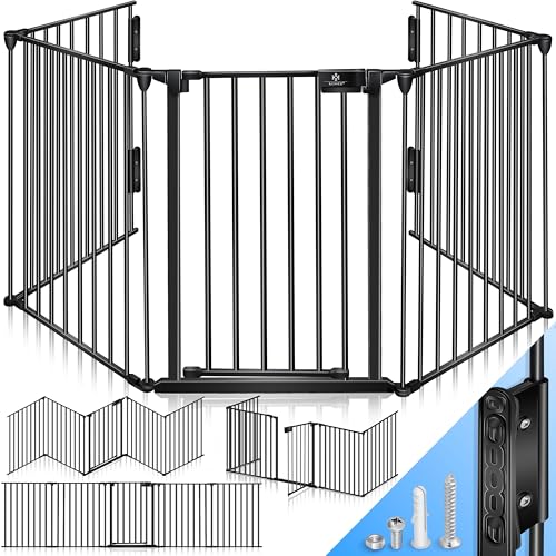KESSER® Grelha protetora para lareira com porta de metal, grade de proteção para forno, parque parque parque de segurança, grade de segurança para crianças, 360 cm