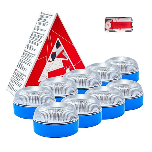 MAGIC SELECT 9 x luz de emergência V16 para sinalização de estrada de carro e moto. Luz amarela intermitente, base estampada e pilha 9 V 6 LR61 incluída.