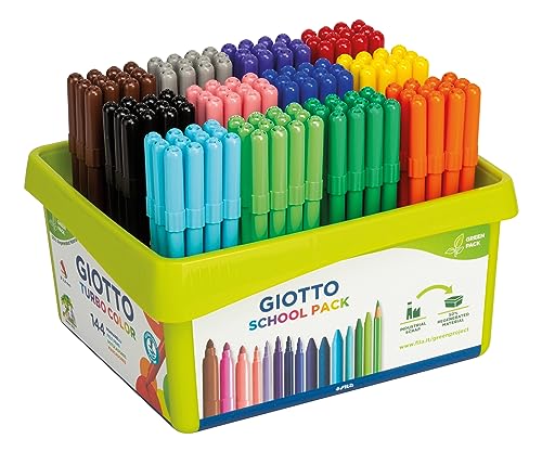 GIOTTO Turbocolor, marcadores, ponta fina, ponta 2,8 mm, pack de bio plástico, 12 x 12 cores sortidas, 144 unidades.