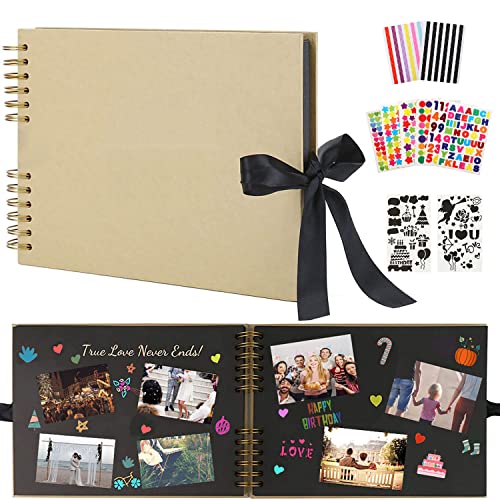 Boic Álbum de fotos Scrapbook 10 x 15 para colar e escrever, DIY Scrapbooking álbum espiral 80 páginas pretas, aniversário de Natal presente original para mulher e pais amigos (amarelo)
